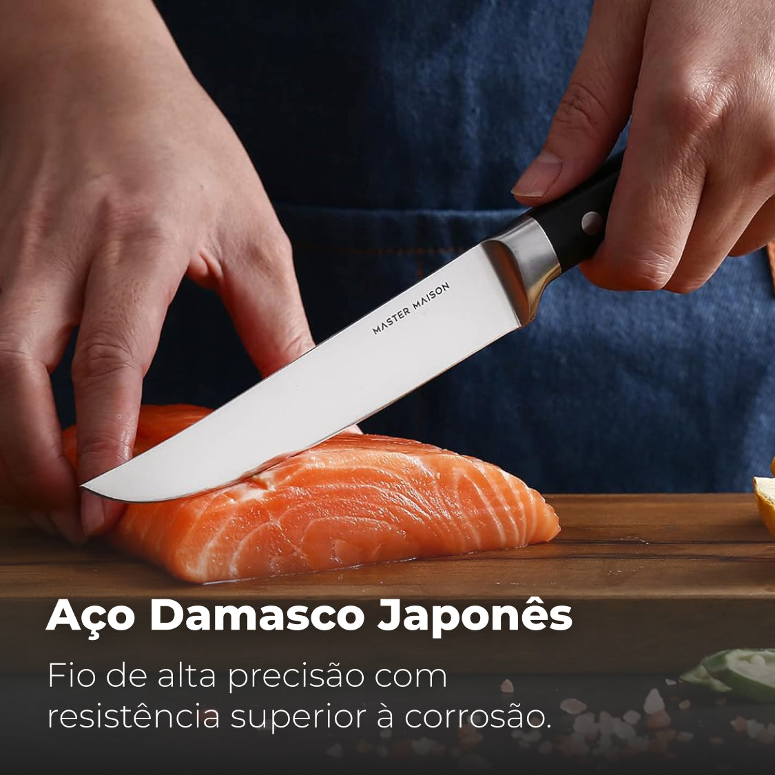Set 6 Faca Chef 12,7cm Aço Damasco Master Maison com afiador