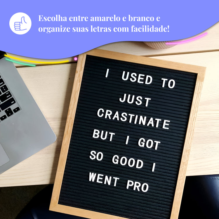 Quadro decorativo de Letras Feltro 40x30cm 460 Peças