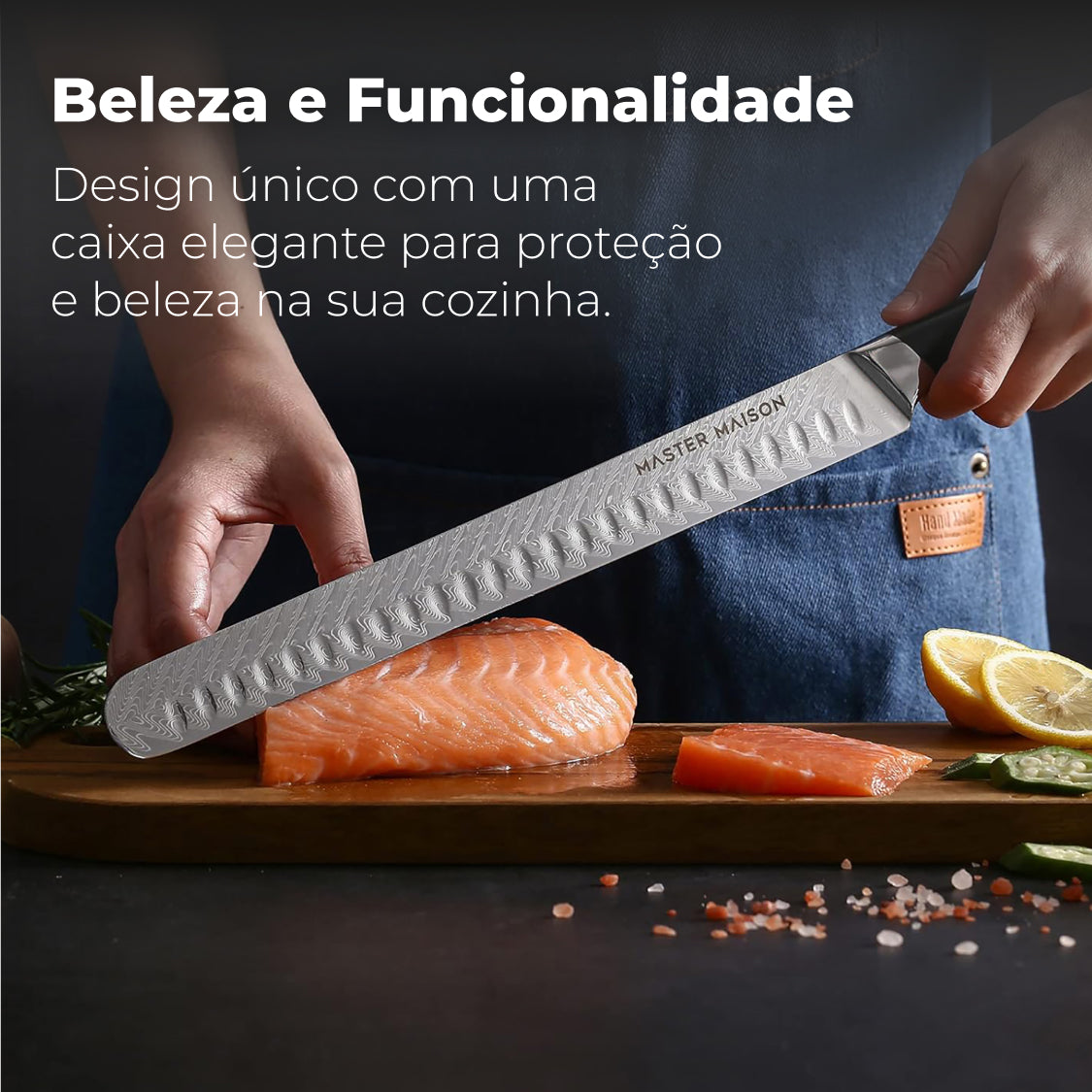 Faca Chef 20cm Aço Damasco Com Pedra de Afiar