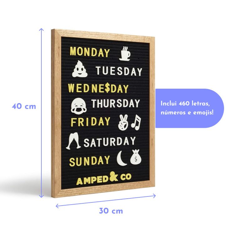 Quadro decorativo de Letras Feltro 40x30cm 460 Peças