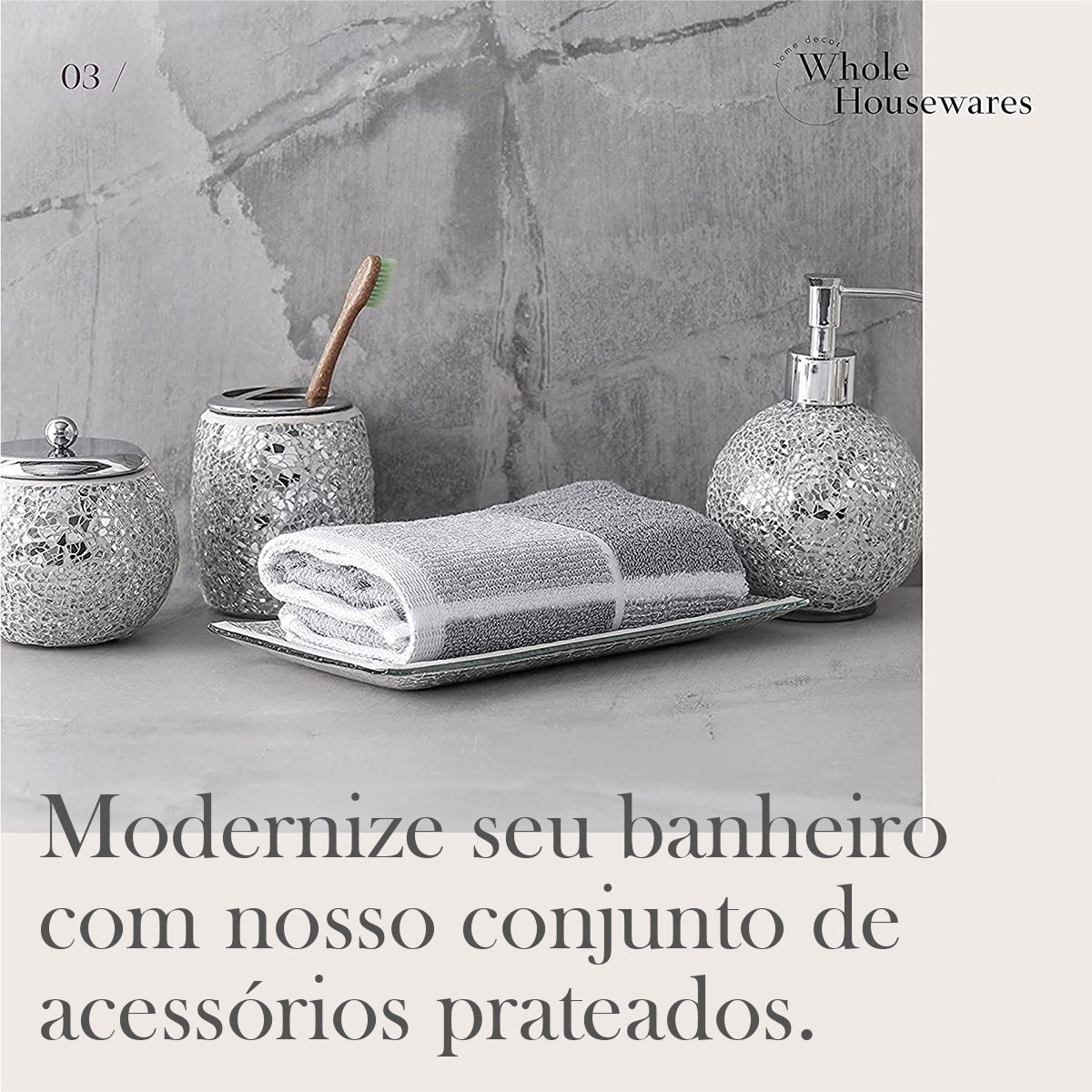 Kit de Banheiro Porta Sabonete Bandeja Jarra e Porta Escova