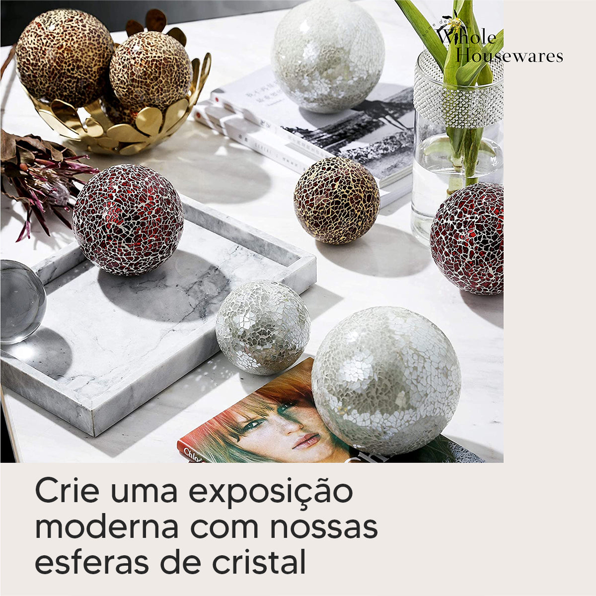 Kit 3 Bolas Decorativas em Mosaico de Vidro Para Interiores