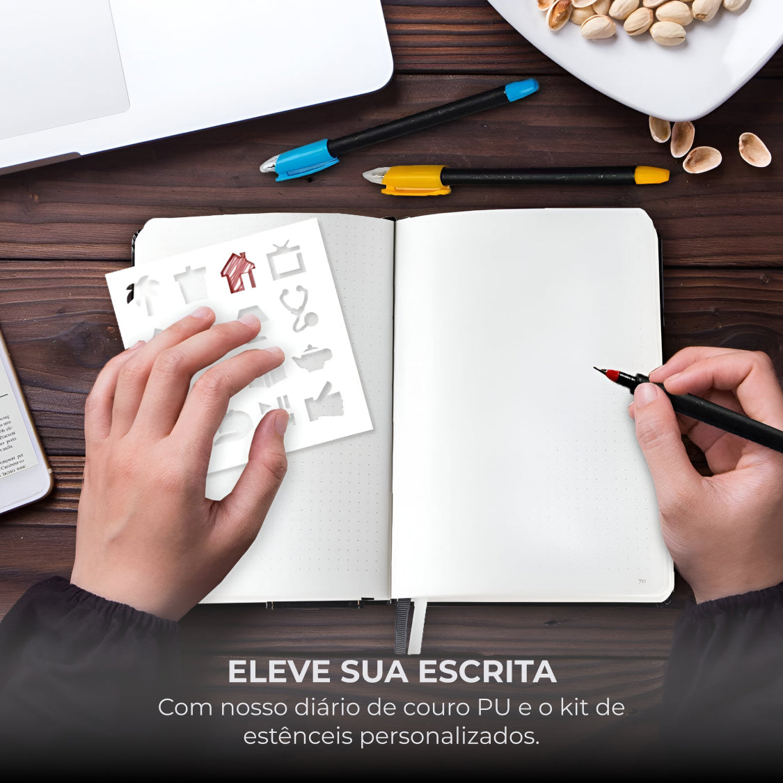 Kit de Caderno Capa Dura Canetas e Réguas decorativas