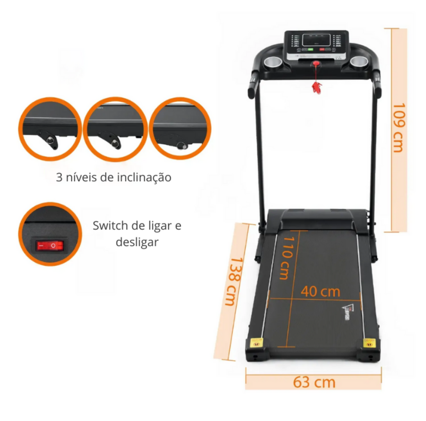 Esteira Ergometrica eletrica 2.5Hp Rocket 110/220V Bluetooth