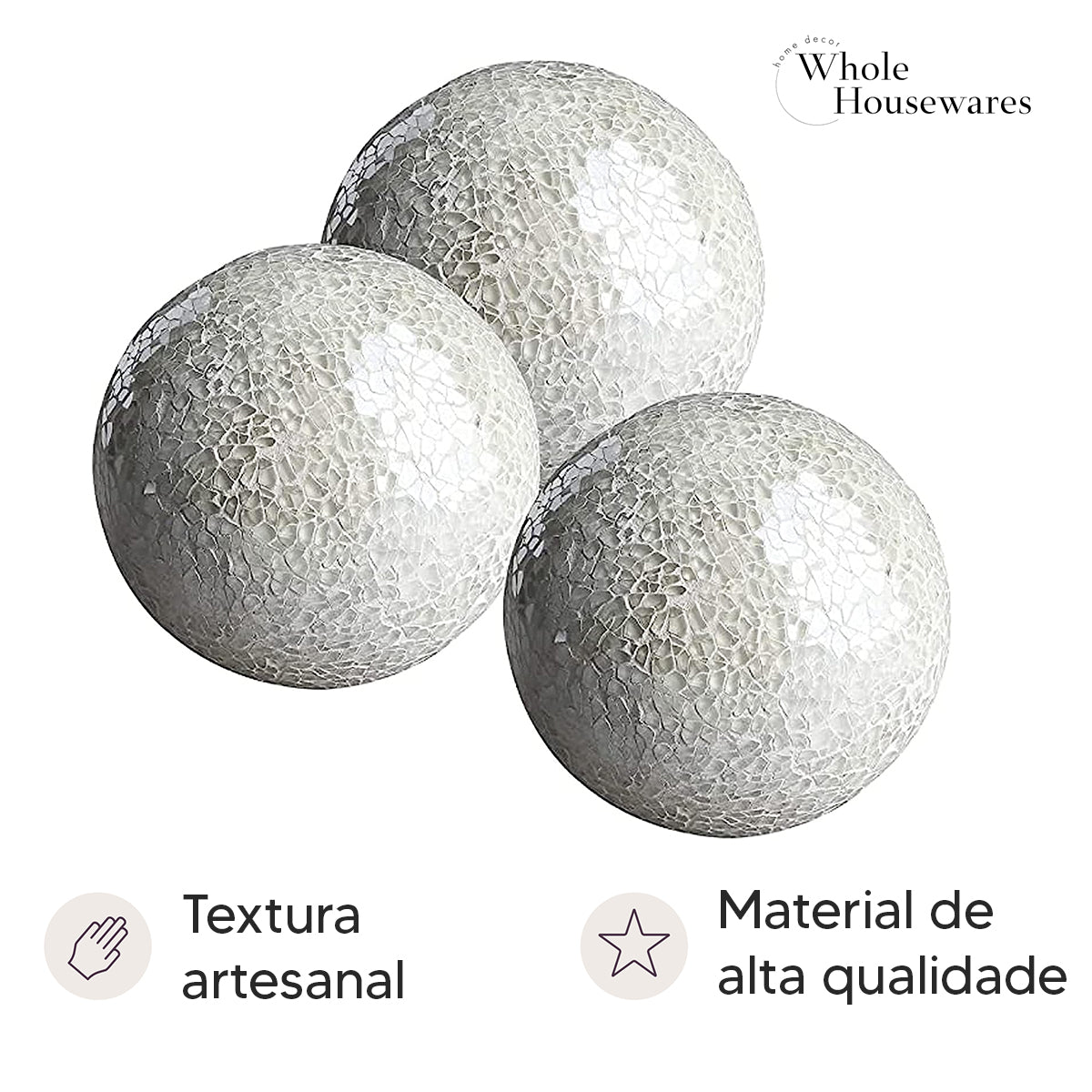 Kit 3 Bolas Decorativas em Mosaico de Vidro Para Interiores