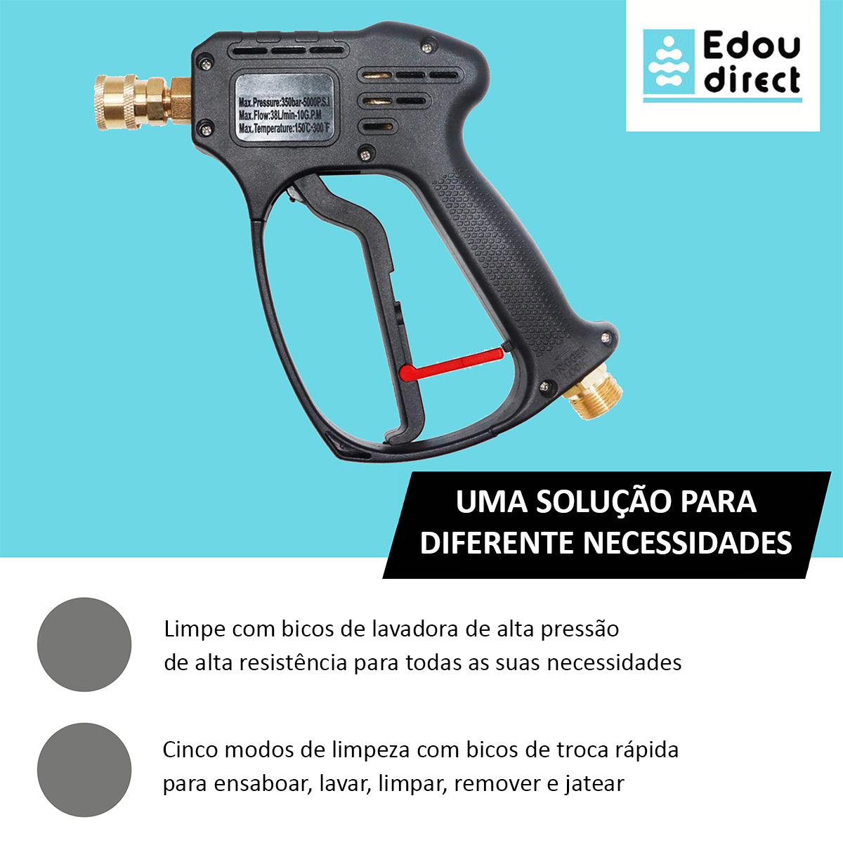 Kit Pistola de Alta Pressão Com Conectores e Travas 5 em 1