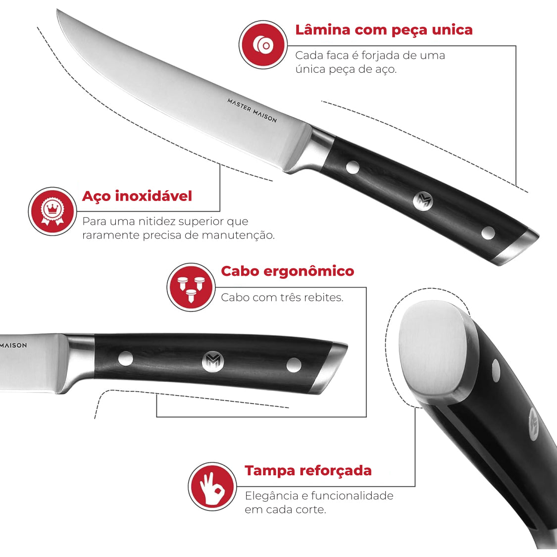 Set 6 Faca Chef 12,7cm Aço Damasco Master Maison com afiador