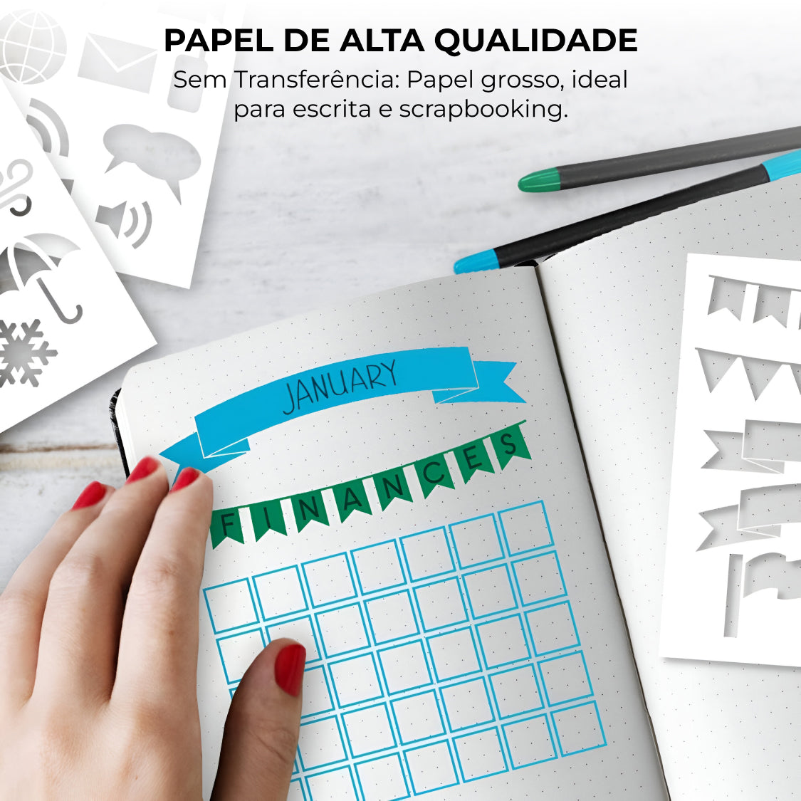 Kit de Caderno Capa Dura Canetas e Réguas decorativas