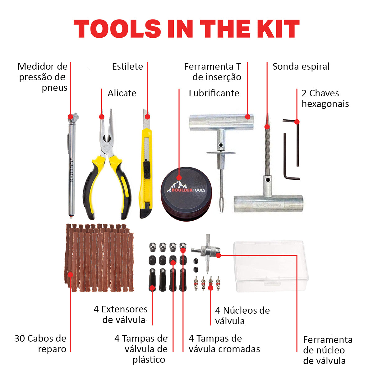 Kit de Reparo de Pneus de Todos os Tipos 30 Refis de Remendo
