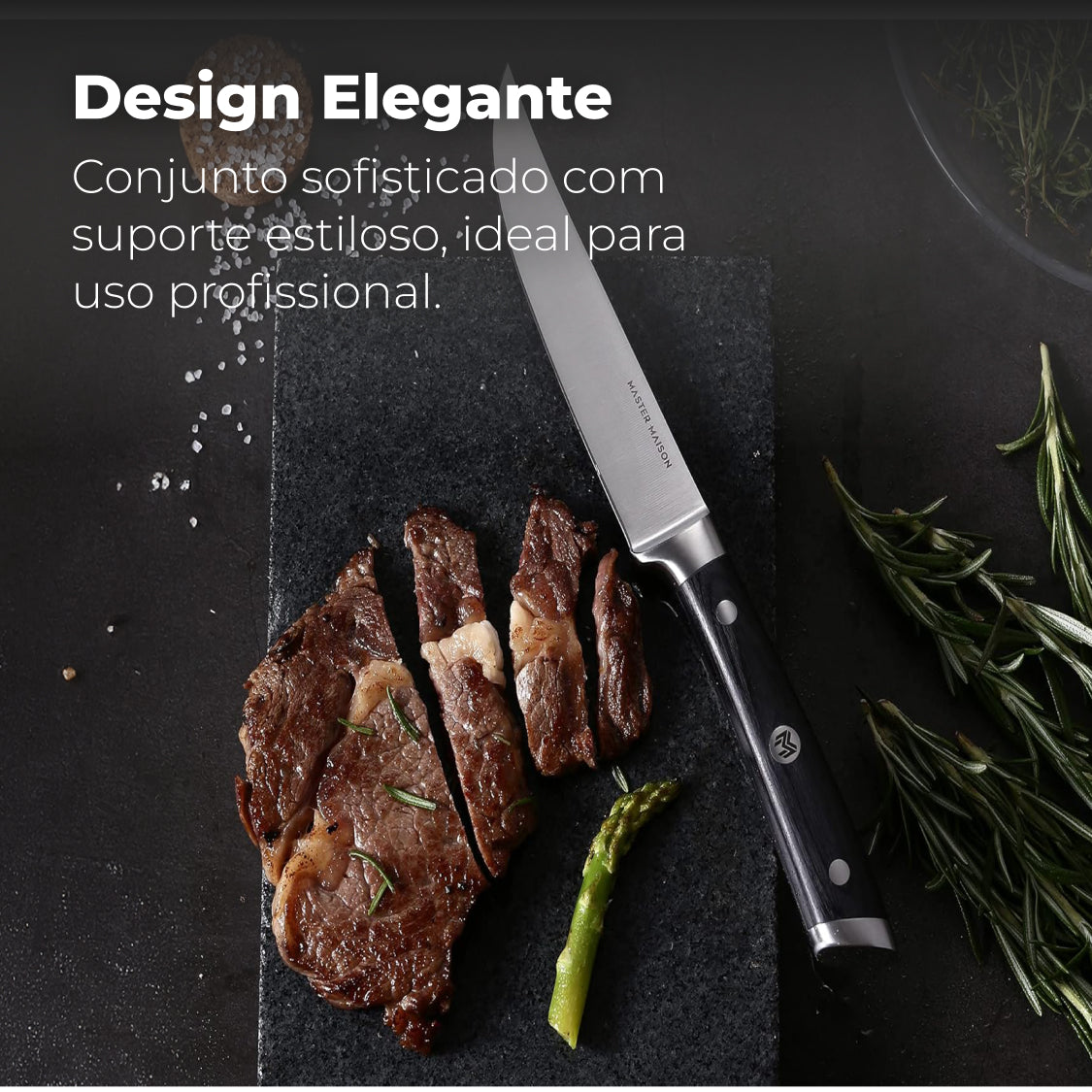Set 6 Faca Chef 12,7cm Aço Damasco Master Maison com afiador