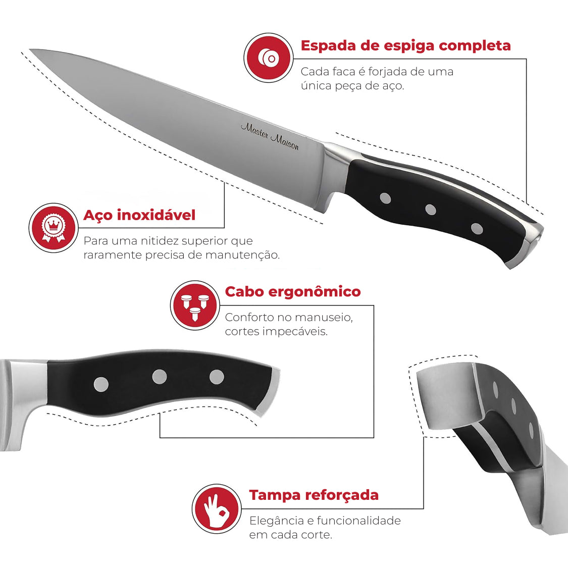 Faca Chef 20 cm Master Maison Aço Inoxidável com Afiador