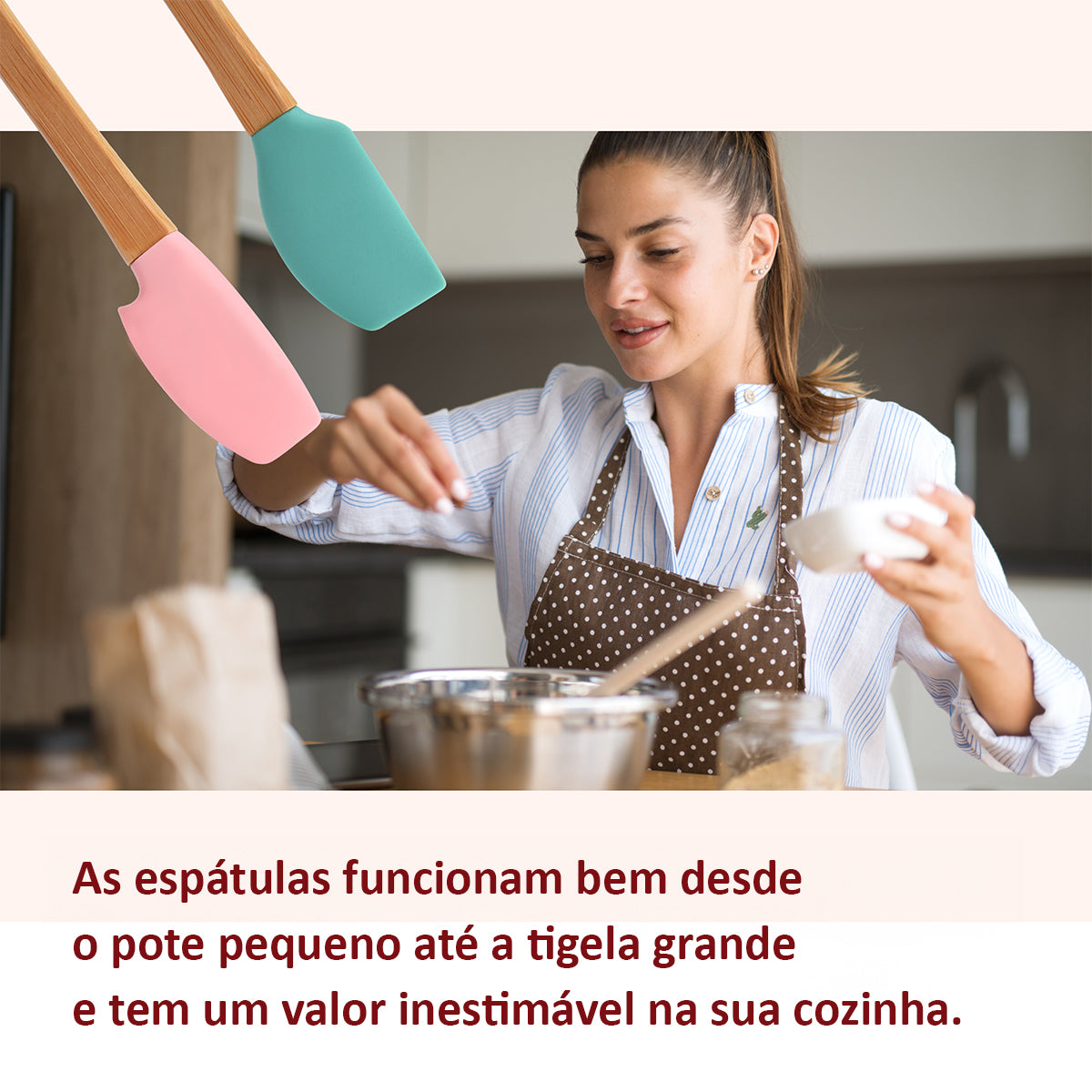 Kit 5 Espatulas de Madeira e Silicone Para Cozinha