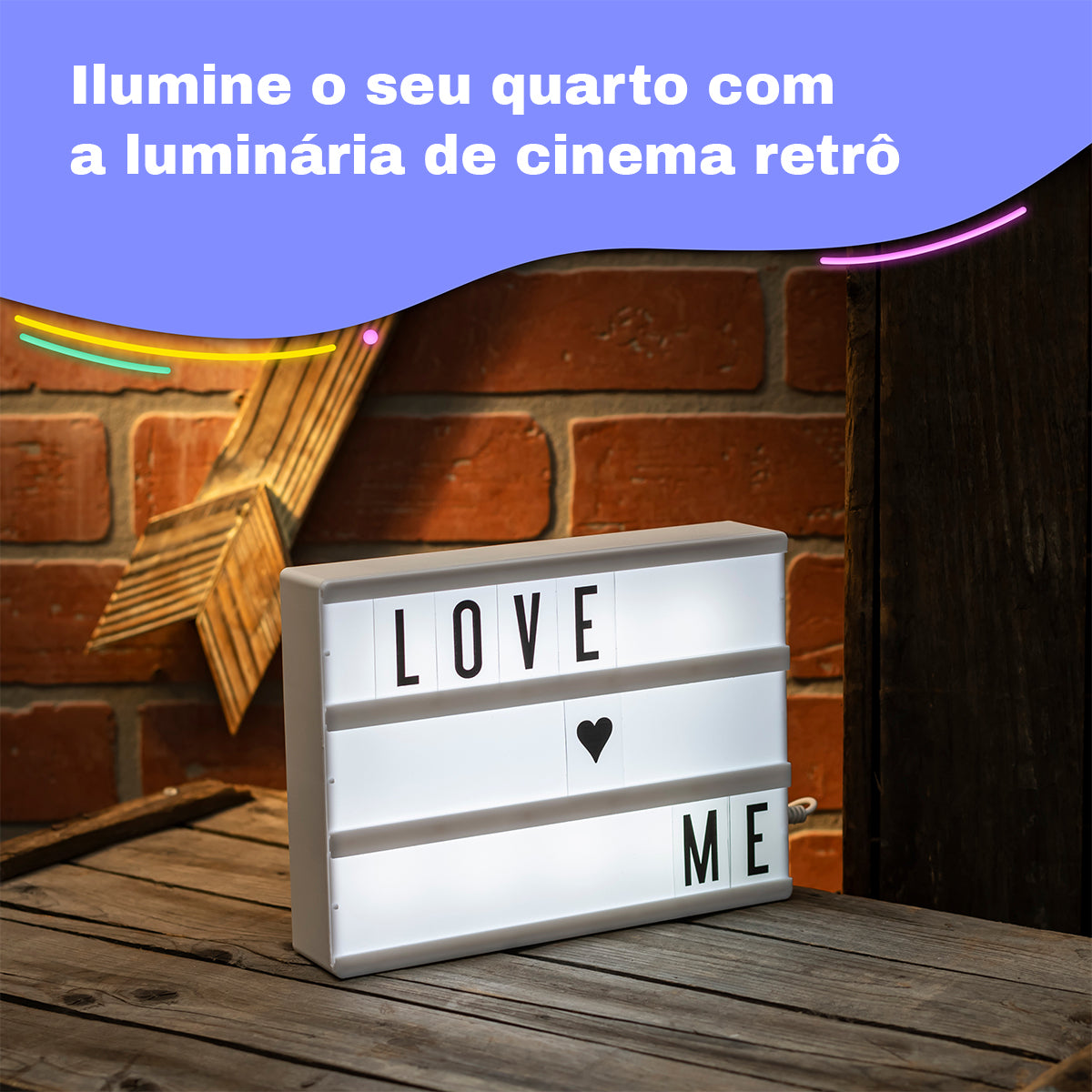 Luminária Letreiro de LED Cinema Light Box Com 100 Peças