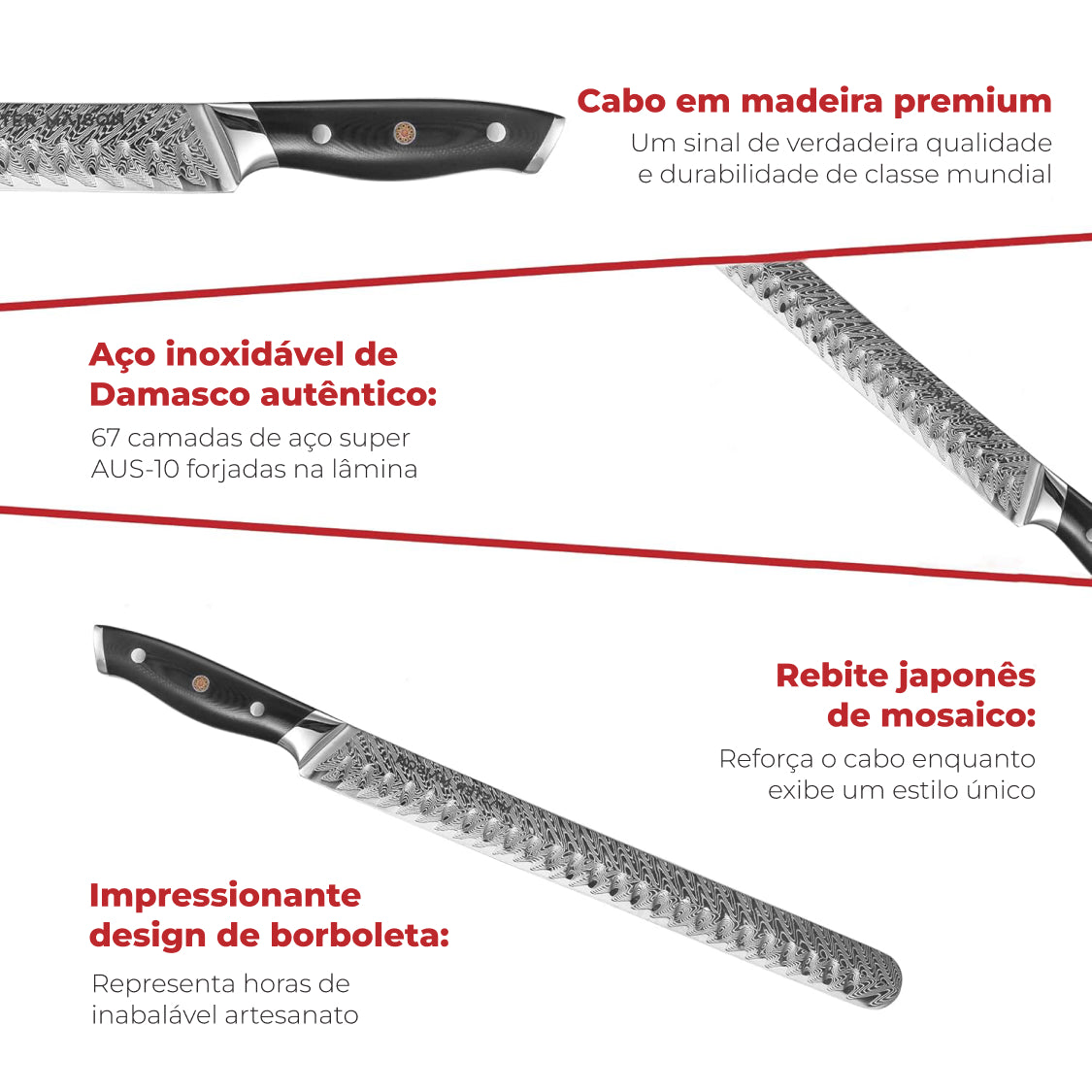 Faca Chef 20cm Aço Damasco Com Pedra de Afiar