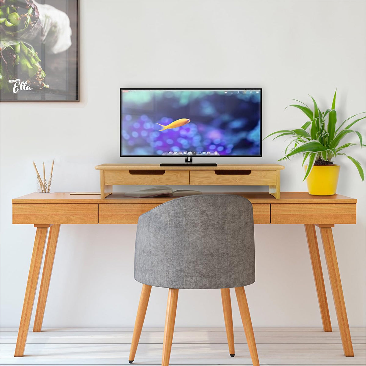 Suporte Para Monitor de Mesa Elevado em Bambu