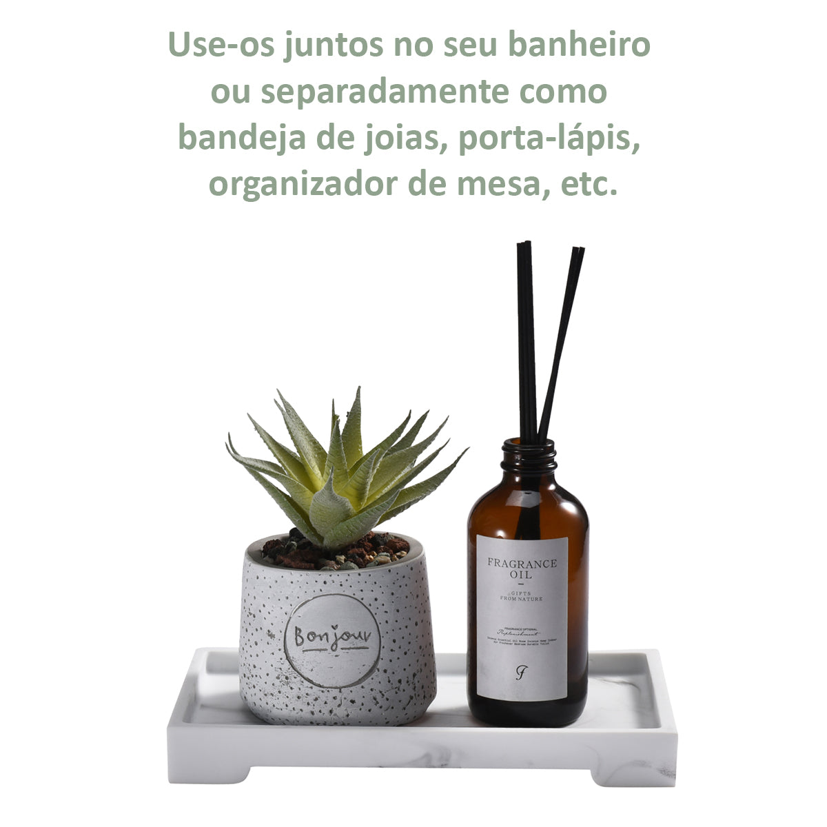 Bandeja de Banheiro Decorativa em Resina Natural Retangular