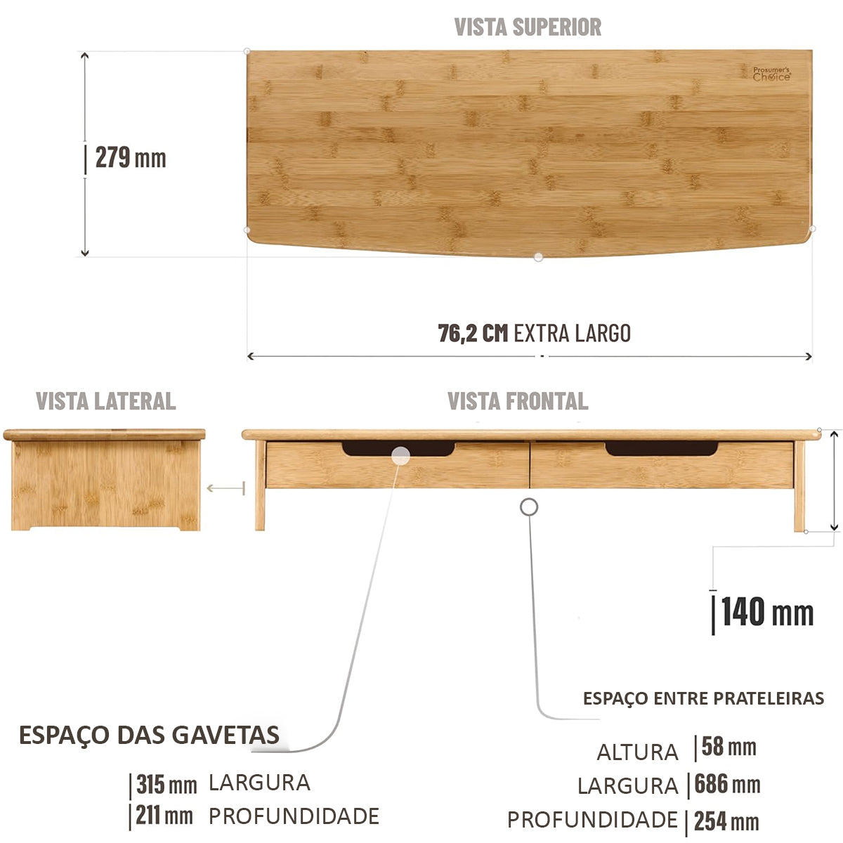 Suporte Para Monitor de Mesa Elevado em Bambu