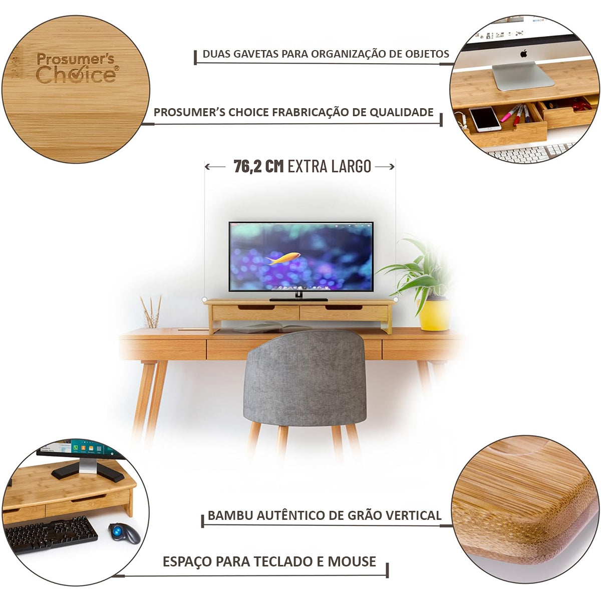 Suporte Para Monitor de Mesa Elevado em Bambu