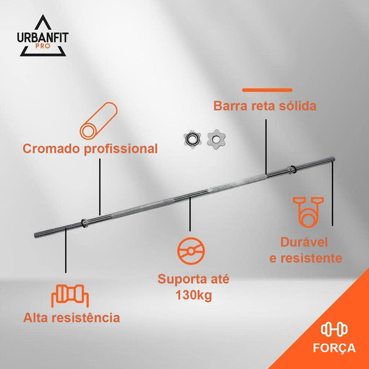 Barra Reta Semi Olímpica UrbanFit Pro Suporta 130kg