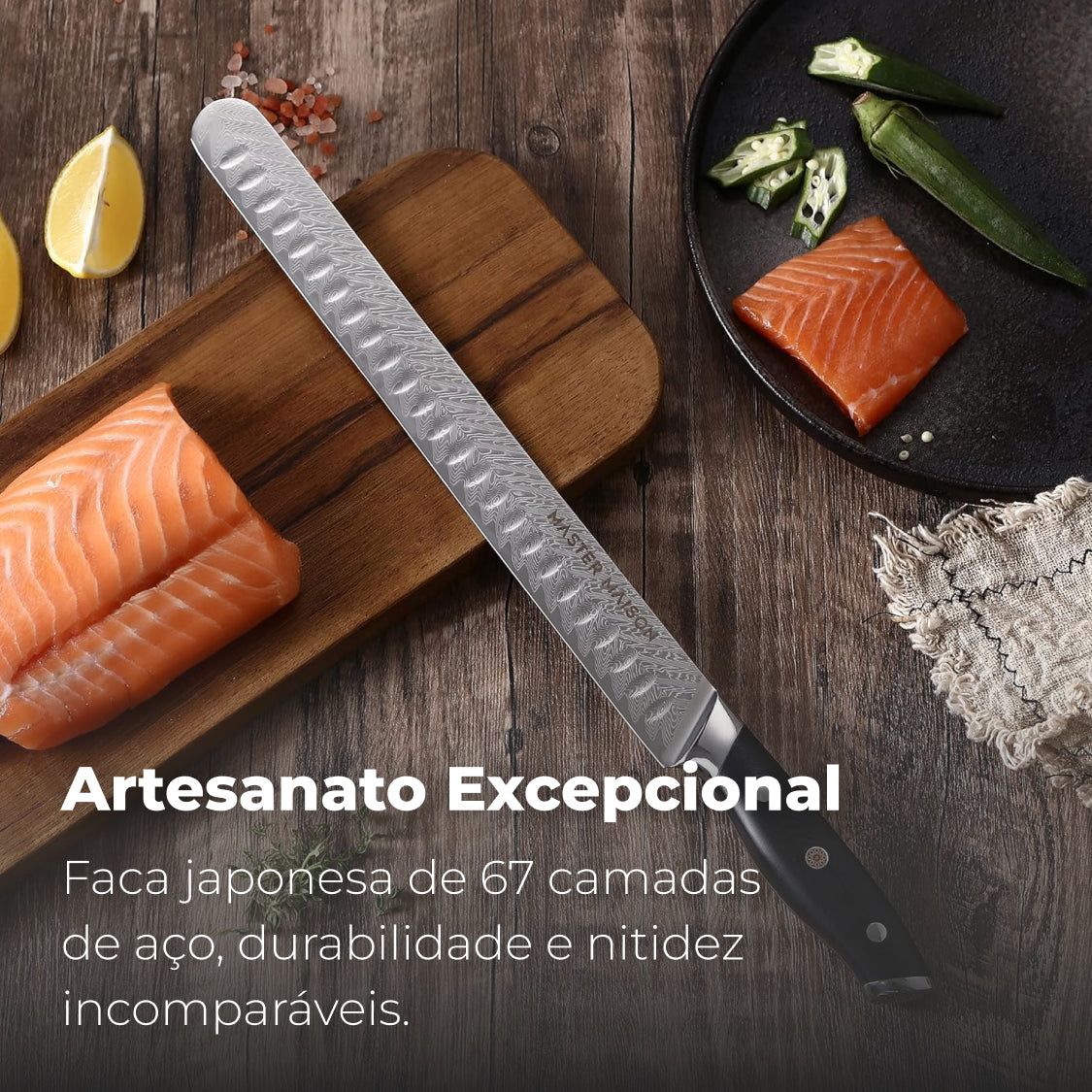 Faca Chef 20cm Aço Damasco Com Pedra de Afiar