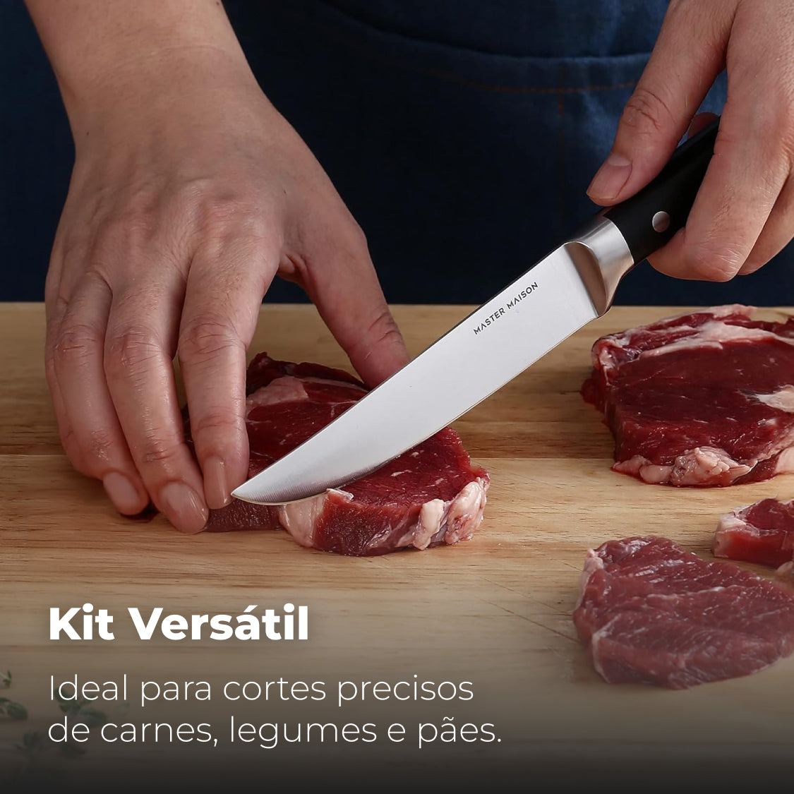Set 6 Faca Chef 12,7cm Aço Damasco Master Maison com afiador