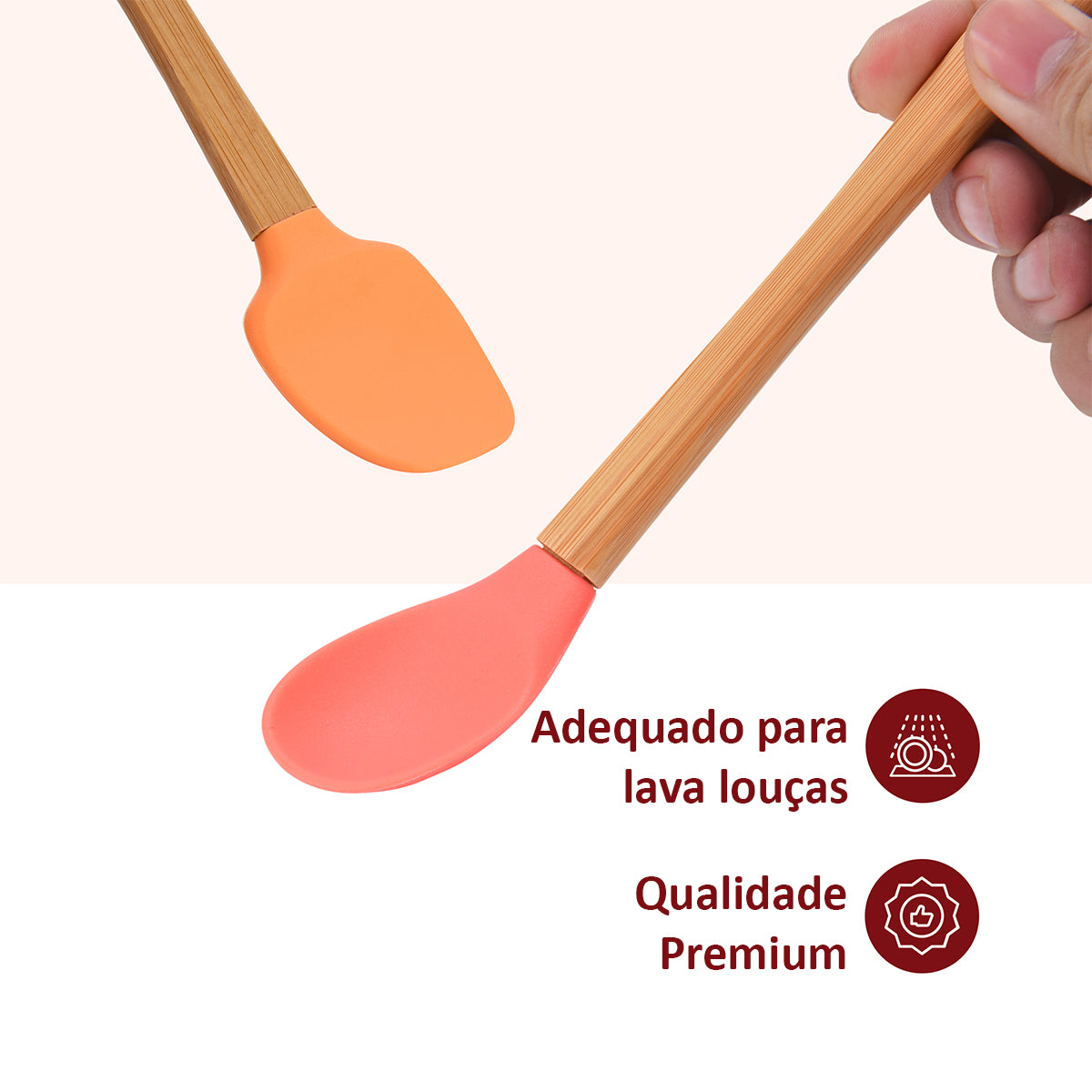 Kit 5 Espatulas de Madeira e Silicone Para Cozinha