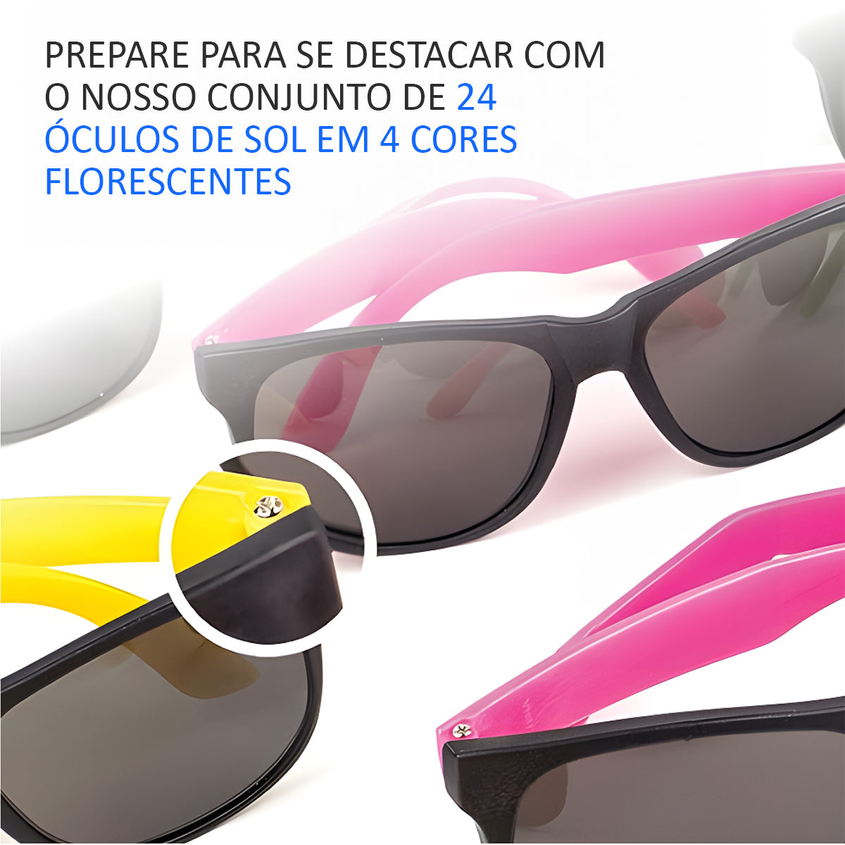 Kit 24 Óculos Escuros em Cores Neon Com Proteção UV