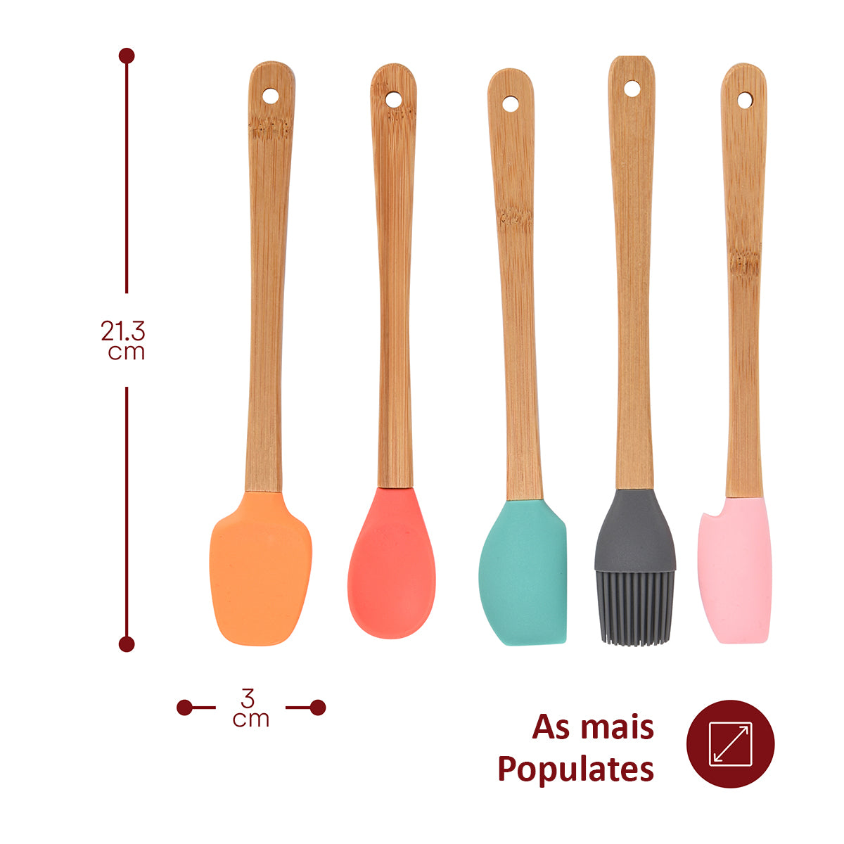 Kit 5 Espatulas de Madeira e Silicone Para Cozinha
