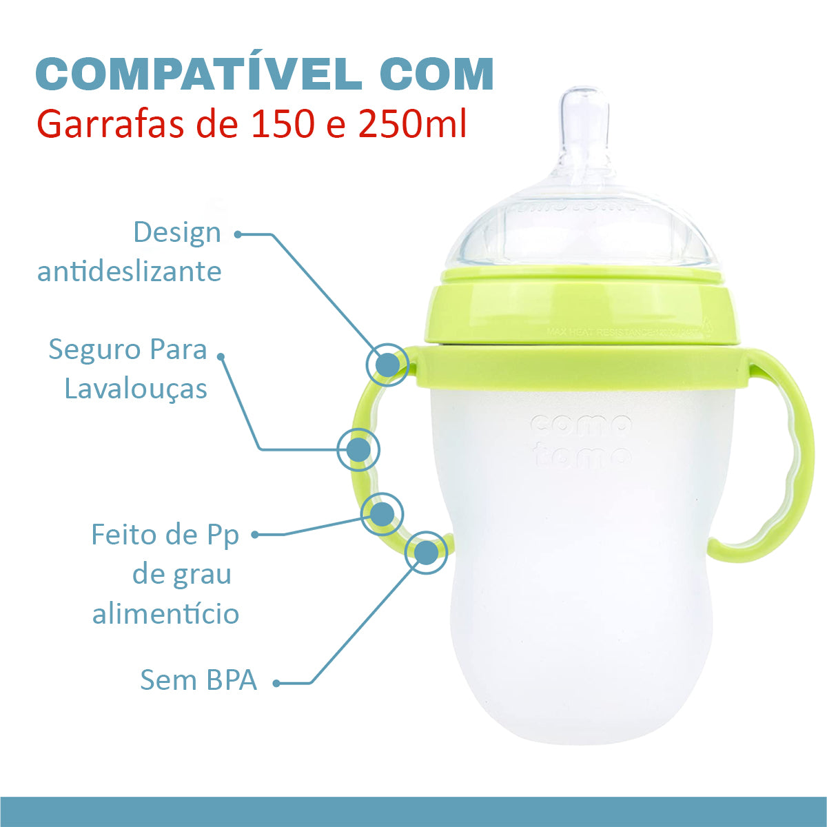 Kit 3 Alças de Mamadeiras Comotomo 150 e 250ml Verde