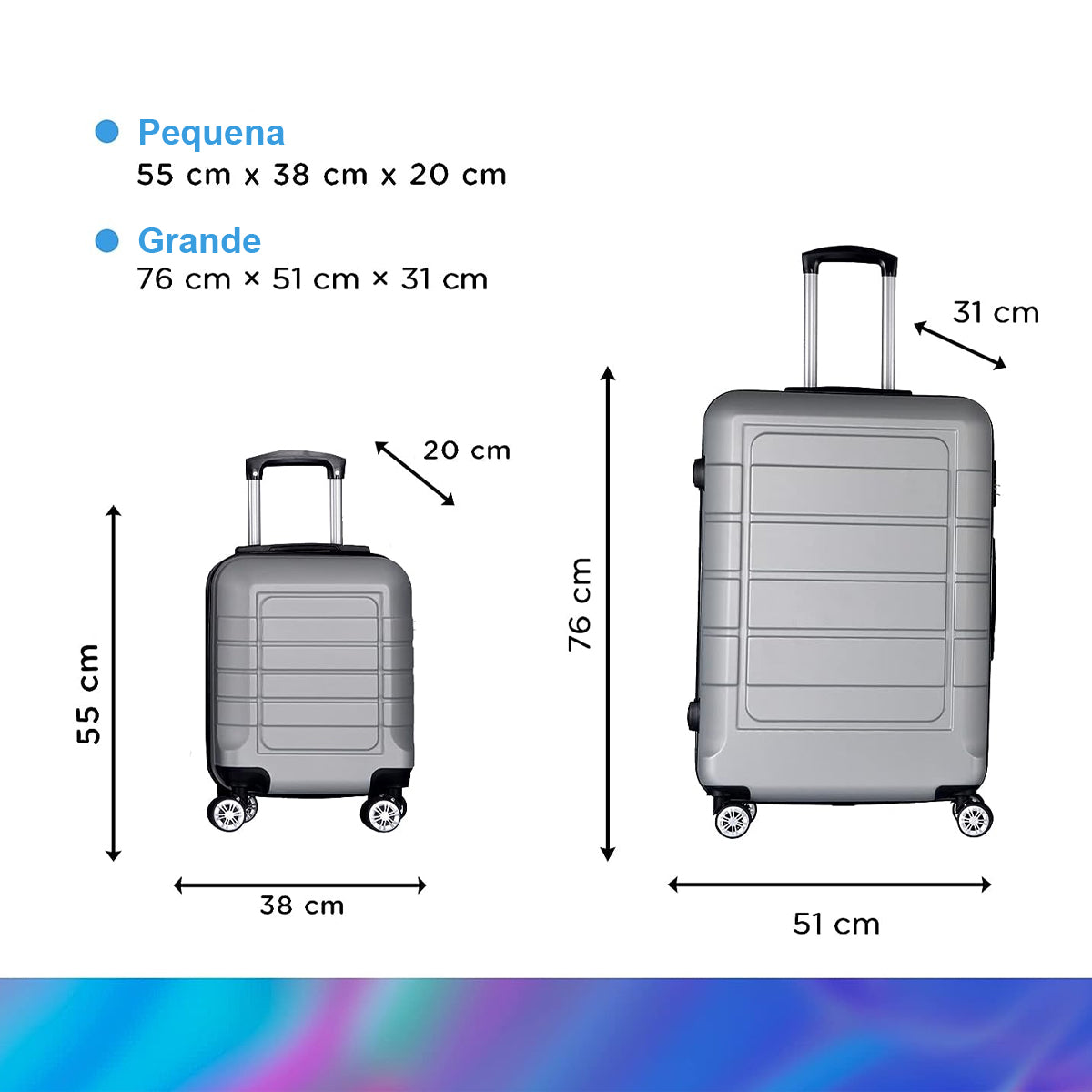 Kit 2 Malas de Viagem 10kg e 25kg Resistentes Com Rodas 360°