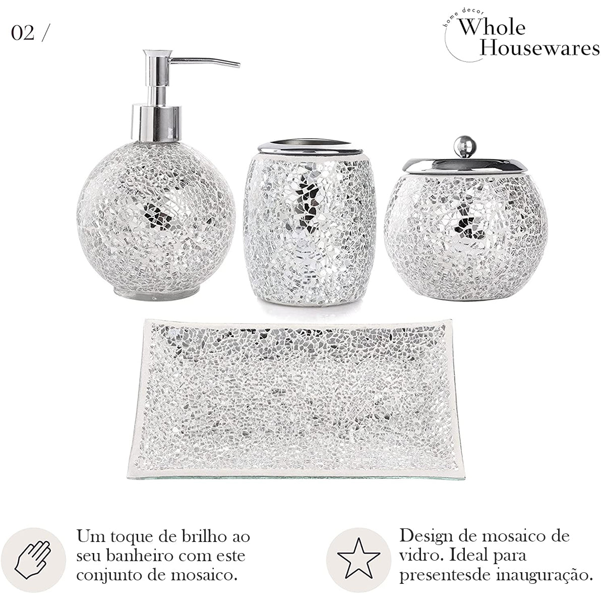 Kit de Banheiro Porta Sabonete Bandeja Jarra e Porta Escova