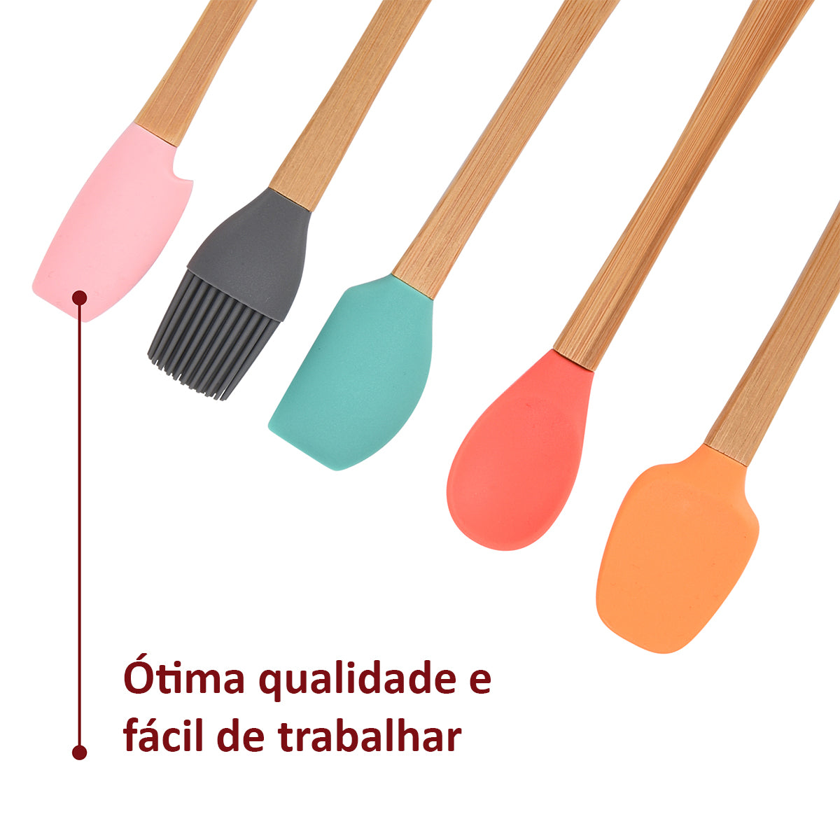 Kit 5 Espatulas de Madeira e Silicone Para Cozinha