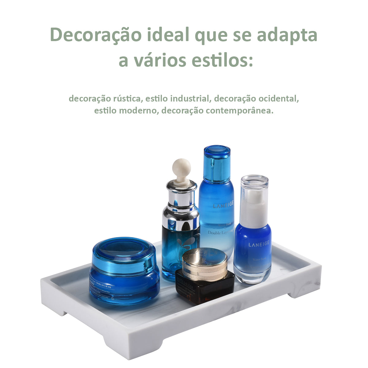 Bandeja de Banheiro Decorativa em Resina Natural Retangular
