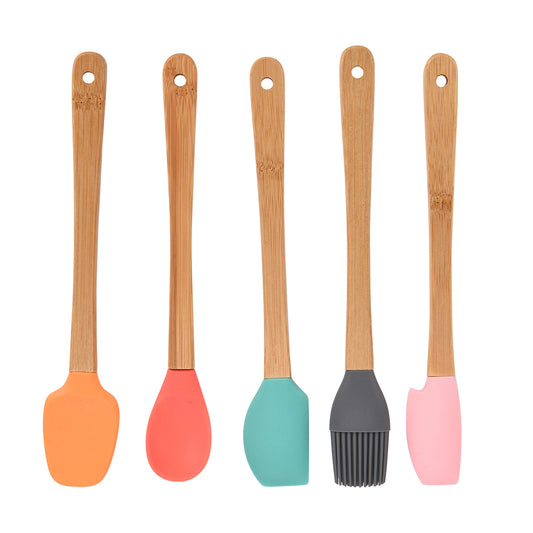 Kit 5 Espatulas de Madeira e Silicone Para Cozinha