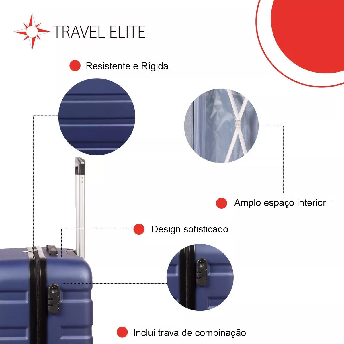 Mala de Viagem Grande 25 kg Em Abs Rodas 360° Com Cadeado